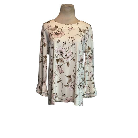 Karl Lagerfeld cream soft pink floral blouse size Medium - Picture 9 of 14